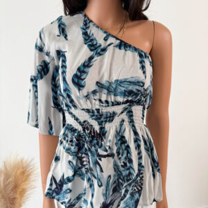 Bluzka asymetryczna na jedno ramię wiskozowa boho print – Terranova