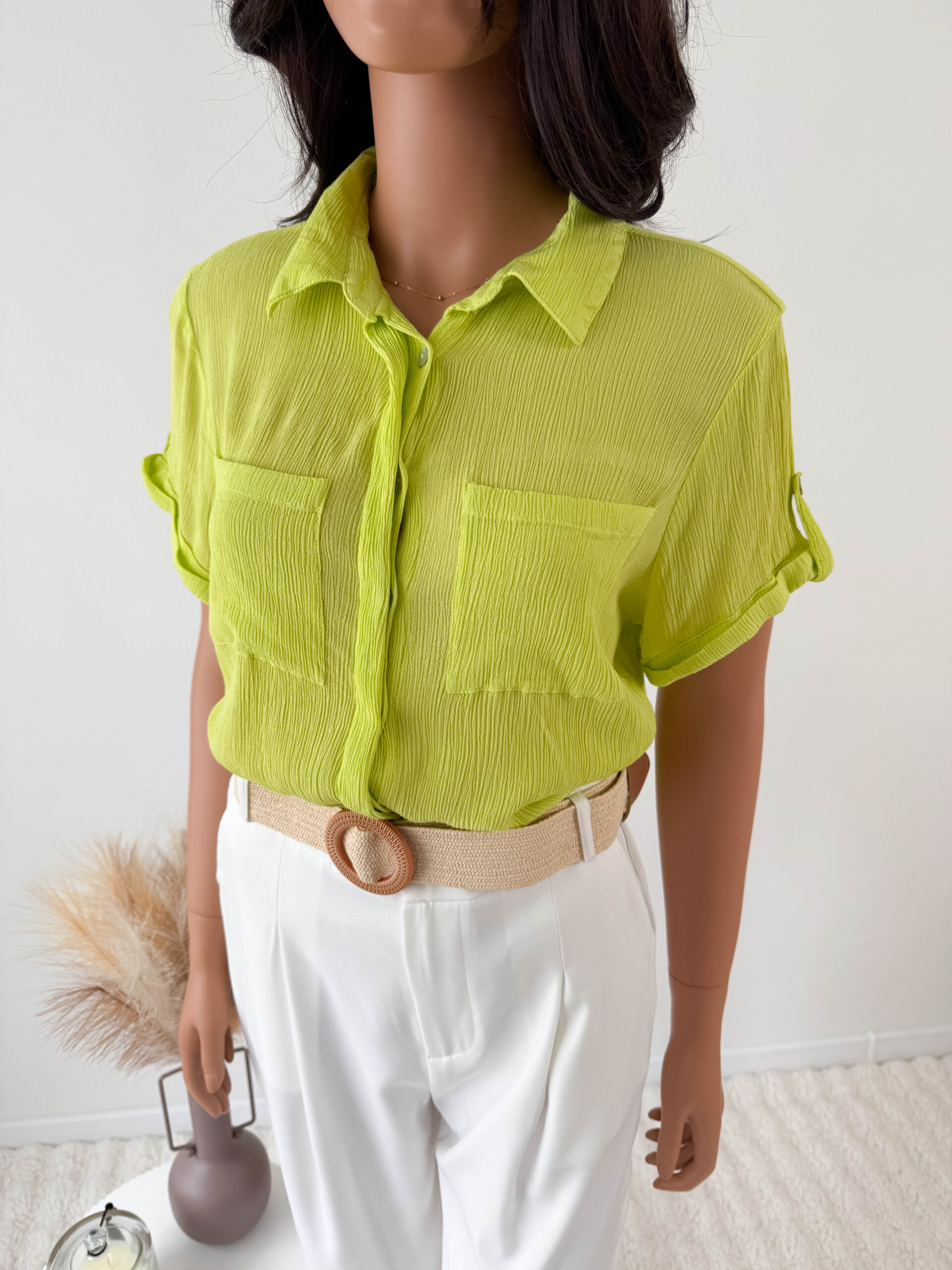 Koszula wiskozowa limonkowa oversize casual marszczona – Joe Browns
