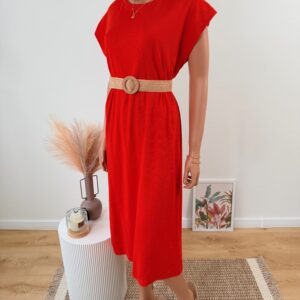 Sukienka midi prążkowana pomarańczowa oversize casual – Dunnes