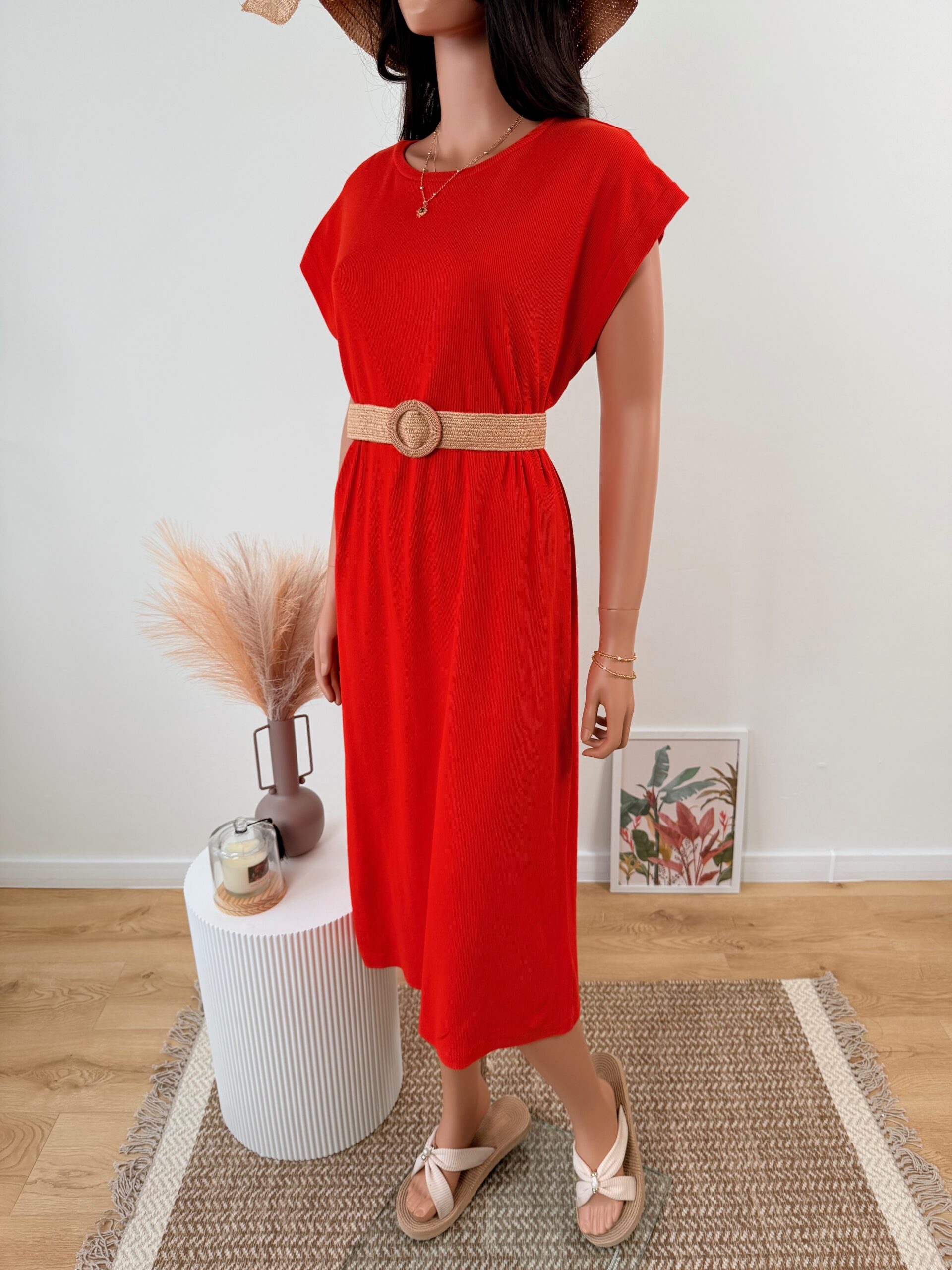 pomaranczowa-sukienka-prazkowana-dunnes-midi-oversize-bawelniana