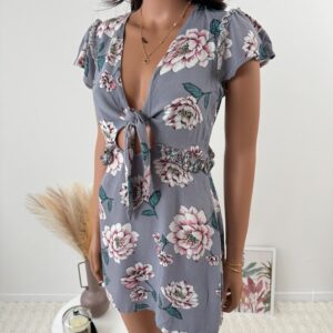 Sukienka mini boho kwiatowa wycięte plecy falbanki – Sisters of the Tribe