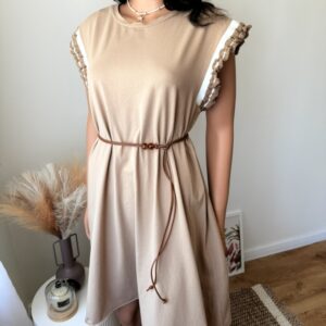 Beżowa sukienka oversize bawełniana asymetryczna boho – Studio