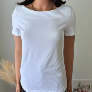 Biały T-shirt bawełniany basic z dekoltem łódka – Esprit
